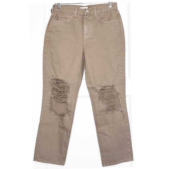 NWT L’AGENCE 90s High Waist‎ Khaki Distressed Denim Rip Knee Ankle Crop Jean 25 - Picture 3 of 8